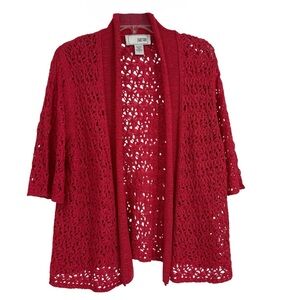 Joan Vass Women’s Pink Dolman Open Front Cardigan Sweater Size 1X Open Knit